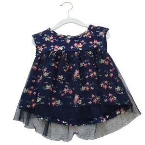 Baby Gap Toddler Girls Navy Blue Floral Tulle Skirt Dress size 3 Years